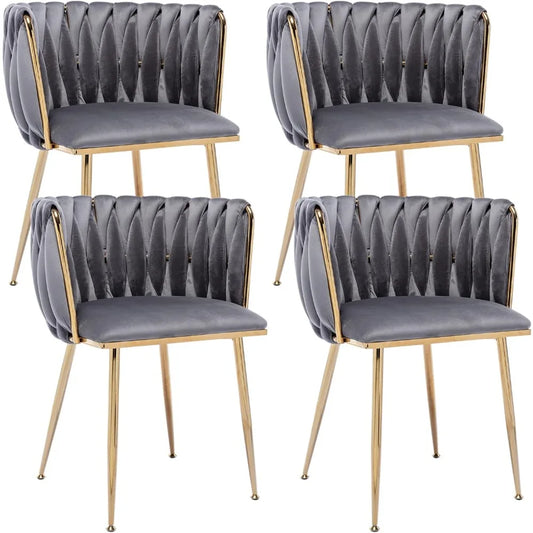 Dining Chair Set of 4 with Gold Metal Legs for Living Room Bedroom Kitchen, Luxury Tufted Velvet Dining Chair