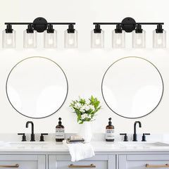 4-Light Bathroom Light Fixtures, Matte Black Modern Vanity Lights Over Mirror with Clear Glass Shade, Bathroom Wall Lamp