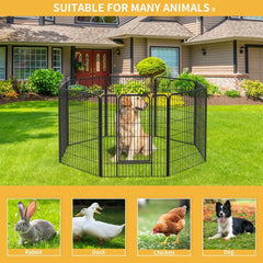 8 Pcs Metal Garden Fence Decorative Barrier Indoor Outdoor Dog Playpen Durable Easy Assembly Animal Enclosure
