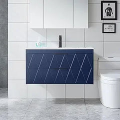 36" Bathroom Vanities Cabinet with Sink Combo, Wall Mounted Floating Cabinet W/Decor Line, Soft-Close System, 2 Extra Big Drawe