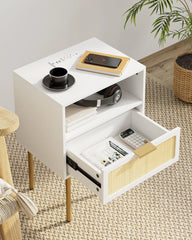 Nightstand with Charging Station, 2 Drawer Dresser for Bedroom, Small Bedside Table