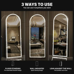 Full Length Mirrors with LED Lights, Arched Lighted Mirror, Free Standing Floor Mirrors, 63 "X 20"