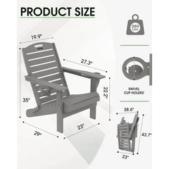 Chair Folding Adirondack Chairs with Cup Holder, Outdoor Fire Pit Chairs All-Weather Lawn Chair for Deck Patio Garden (Grey)