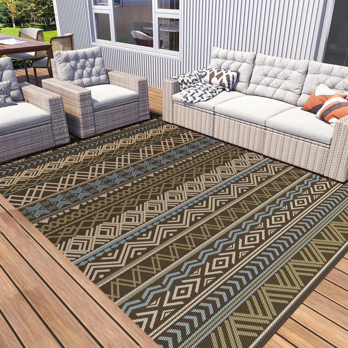 Outdoor Rug Carpet Waterproof-Patio Rug Mat 5x8 Reversible RV Camping Rug Picnic Mat Plastic Straw Outside