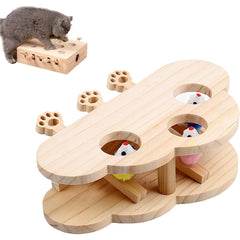 Funny Cat Hunt Puzzle Toy Wooden Maze Pet Hit Hamster Catch Bite Interactive Toys With 3/5holed Mouse Holes Cats Toy Pet Supplie