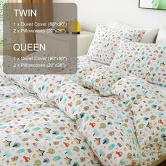 Twin Duvet Cover Kids 100% Cotton Butterfly White for Cute Bedding Set 3Pcs Ultra Soft Breathable Patterned Cartoon Comforter