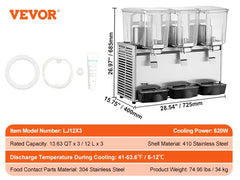 VEVOR 2 3 Tanks Commercial Beverage Dispenser Ice Tea Drink Machine 304 Stainless Steel Juice Dispenser for Restaurant