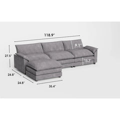 119” Modern L-Shaped Modular Sectional Sofa – Deep Seat Couch with Reversible Ottoman