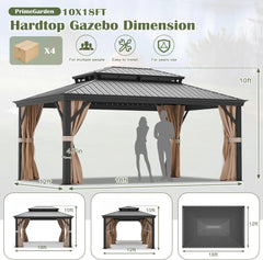 12'x18'Patios Double Roof Canopy Aluminum Frame Outdoor Gazebo Tent Curtains Netting for Patio Backyard Deck and Lawns