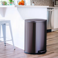 13.2 And 1.6 Gallon Trash Can Combo, D-Shape Step On Kitchen And Bathroom Trash Can, Black Stainless Steel
