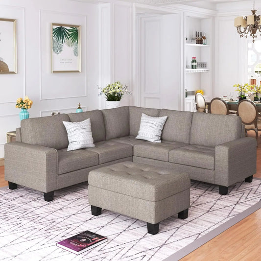 Sectional Sofa Couch with Reversible Chaise, Storage Ottoman, and Cup Holders – L-Shaped Sofa Lounge for Living Room