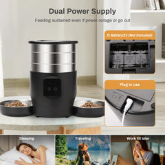 4.5L Button WiFi Automatic Cat Feeder Includes Two Stainless Steel Bowls Smart Pet Cat and Dogs Food Dispenser Feeder Pet Feeder