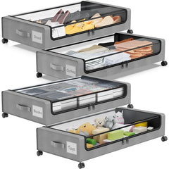 Under Bed Storage with Wheels,  Under Bed Storage Containers, Under The Bed Storage Organizer with Clear Lids - Rolling Drawers