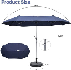 13Ft Large Patio Umbrella with Base Outdoor Double-Sided Market Extra Large Table Umbrella Easy Crank for Yard, Poolside