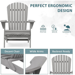 Wooden folding Adirondack chairs set of 2, pre-assembled wooden recliners with backrest outdoor patio garden lawn backyard
