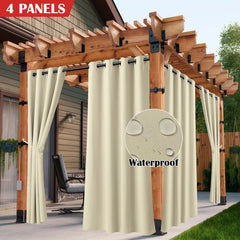2/4PCS Waterproof Outdoor Curtains, UV Protection, Thermal Insulation, Sun Blocking, Grommet Top for Porch, Pergola, Cabana