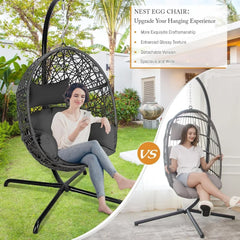 Oversized Swing Egg Chair with Stand Indoor Outdoor PE Wicker Rattan Patio Basket Large Hanging Chair, Hammocks