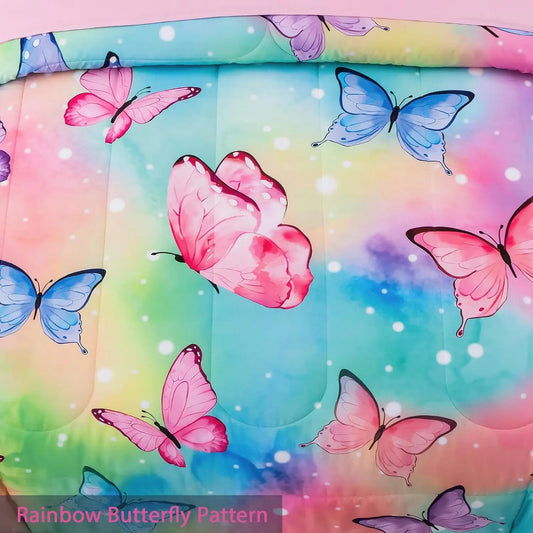 Butterfly Comforter Set Twin Size 6 Piece Bed In A Bag Colorful Flowers Leaves Bedding Set For Kids Teens Super Soft All Season