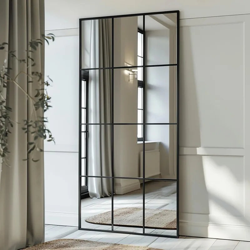 Windowpane Mirror Full Length 71"x30" Wall Mounted Art Pane Mirror Farmhouse Decorative Floor Mirror Leaning Hanging Wall