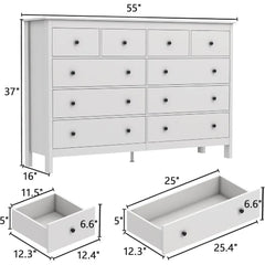 10 Drawer Dresser, 55" Modern White Dressers and Chests of Drawers,Dressers for Bedroom