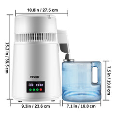 SucceBuy 4L Water Distiller Purifier Filter 1L/H Distilling Speed Dispenser Drinking Bottle Softener Touch Screen Home Appliance