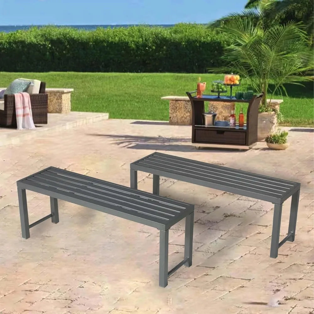 Outdoor Metal Backless Bench Set of 2, 46" Patio Garden Bench for Outdoor, All Wheather Outdoor Bench for Garden, Backyard