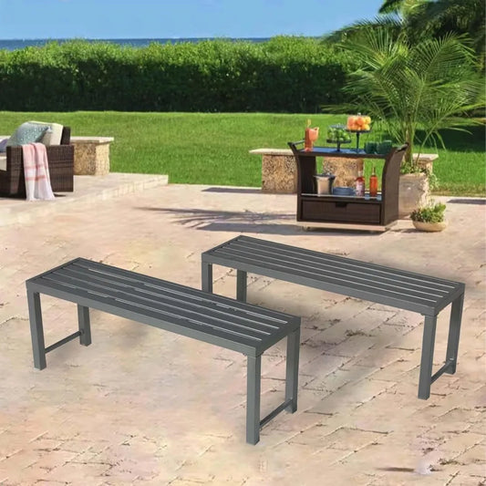 Outdoor Metal Backless Bench Set of 2, 46" Patio Garden Bench for Outdoor, All Wheather Outdoor Bench for Garden, Backyard