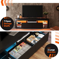 LED Entertainment Center for 60 to 70 Inch TV, Modern TV Console with 2 Drawers, TV Stands for Living Room