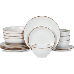 Brasa Modern Stoneware 16 Piece Dinnerware Sets, Plates and Bowls Sets, Dish Set for 4, Green