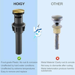 Gold Bathroom Sink Faucet 1 Hole, Brass Waterfall Faucet for Bathroom Sink, Gold Pop up Drain with Anti-Clogging Removable Stop