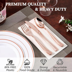 600 Plastic Disposable Tableware Set for 100 Guests, Including 100 Dinner Plates, 100 Salad Plates, 100 Cups, 100 Silverware Set