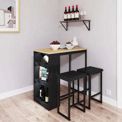 3 Piece Dining Table with 3 Storage Shelves Bar Table and Small Kitchen Table Set for 2 Wooden Counter Height Table Set for Kitc