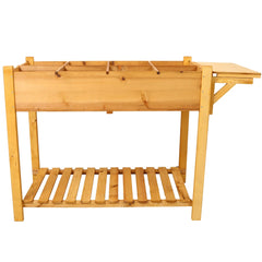 8 Pockets Horticulture Raised Garden Bed Elevated Wood Planter Box Stand with Foldable Side Table and Storage Shelf for Herb