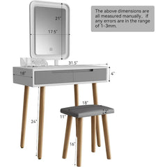 Makeup Vanity Desk with Lights, Small Vanity with Adjustable Brightness Mirror for Small Spaces, Vanity Desk with Drawers