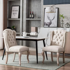 Dining Chairs Farmhouse Solid Wood Accent Chairs Side Host Kitchen Chair with Tufted Back for Dining Room Set of 2