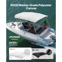 SucceBuy 4 Bow Boat Bimini Tops 600D Polyester Canopy with Aluminum Alloy Frame Waterproof&Sun Shade Boat Awning Canopy with Bag