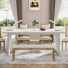 Rustic Farmhouse Dining Table for 6-8 People – Large Rectangular Kitchen & Dining Room Table