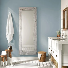 Rustic Farmhouse Full Length Mirror - Wood Frame Floor Standing Bedroom Mirror (64" x 24" / White)