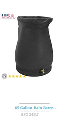 Rain Wizard 65 Gallon Rain Barrel Self Draining Planter Brass Spigots UV Resistant Linkable Polyethylene Outdoor Garden Water