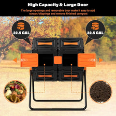 Compost TumblerEasy Assemble & Efficient Outdoor Compost Bin, 45 Gallon/170 Liter Large Dual Chamber Rotating Composter for