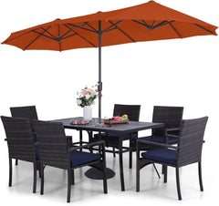 Patio Outdoor Table and Chairs Set with Umbrella Beige, Patio Dining Sets for 6, 7 Pieces Patio Table Set Clearance
