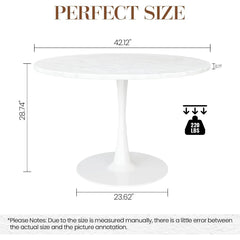 Modern Round Dining Table – Mid-Century Kitchen Table with Faux Marble Top & Pedestal Base