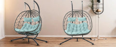 2 Person Double Egg Swing Chair with Stand Indoor Outdoor, Hammock Swing Chair Foldable Hanging Chair, Patio Wicker