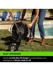 Hose Reel Cart with Wheels Heavy Duty 200 Foot Metal Hose Reel - IHT-2EZ with 3/4-Inch Lawn Sprinkler Stand, Adjustable Metal