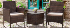 Patio Furniture Set 3 Pieces All-Weather Rattan Outdoor Furniture Patio Chairs with Tempered Glass Table (Brown/Cream)