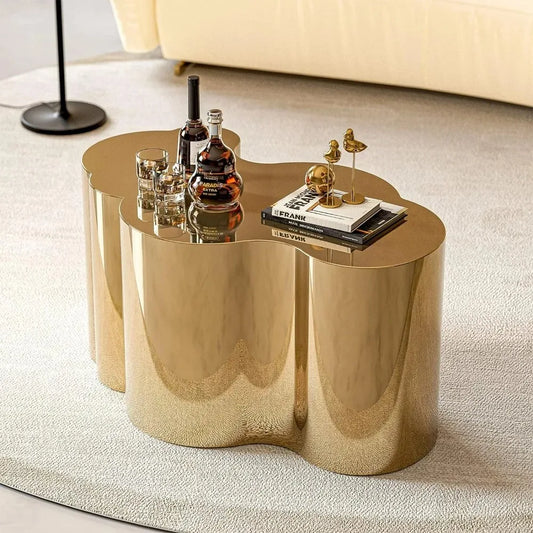 Modern Gold Stainless Coffee Table,Stainless Steel Small Cloud Fashion Design Accent Table End Table for Living Room Bedroom