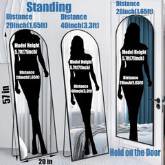 Door Hanging Full Length Mirror, Floor or Wall Mounted Metal Frame Arch Dressing Mirrors for Bedroom Bathroom Living Room