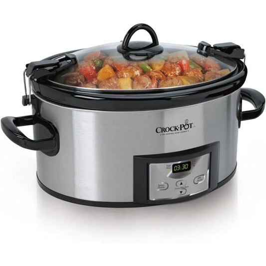 6 Quart Cook & Carry Programmable Slow Cooker with Digital Timer, Stainless Steel , pack of 1