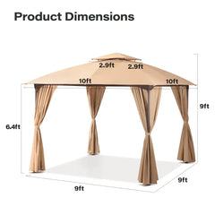 10'x10' Outdoor Gazebo, Unique Arc Roof Design and Privacy Curtains Included, Khaki