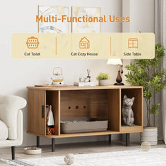 Cat Litter Box Enclosure with Cat Scratch Pad, 37.4" Litter Box Enclosure Furniture Hidden Litter Box, Modern Indoor Cat House
